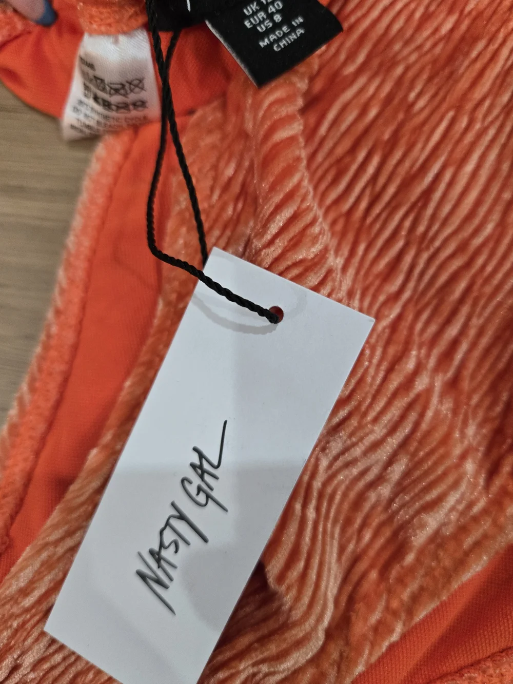 Ibiza Vibes Festival Nasty Gal Orange Crinkle Velvet V-Wire Bikini Set NWT Sz 8
